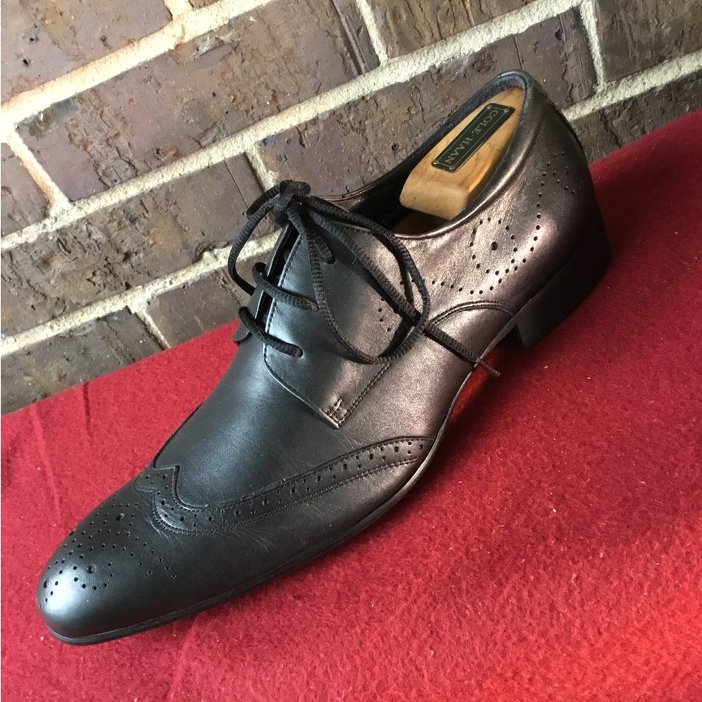 Men's Black Leather Brogue Derby Shoes - Unknown Brand